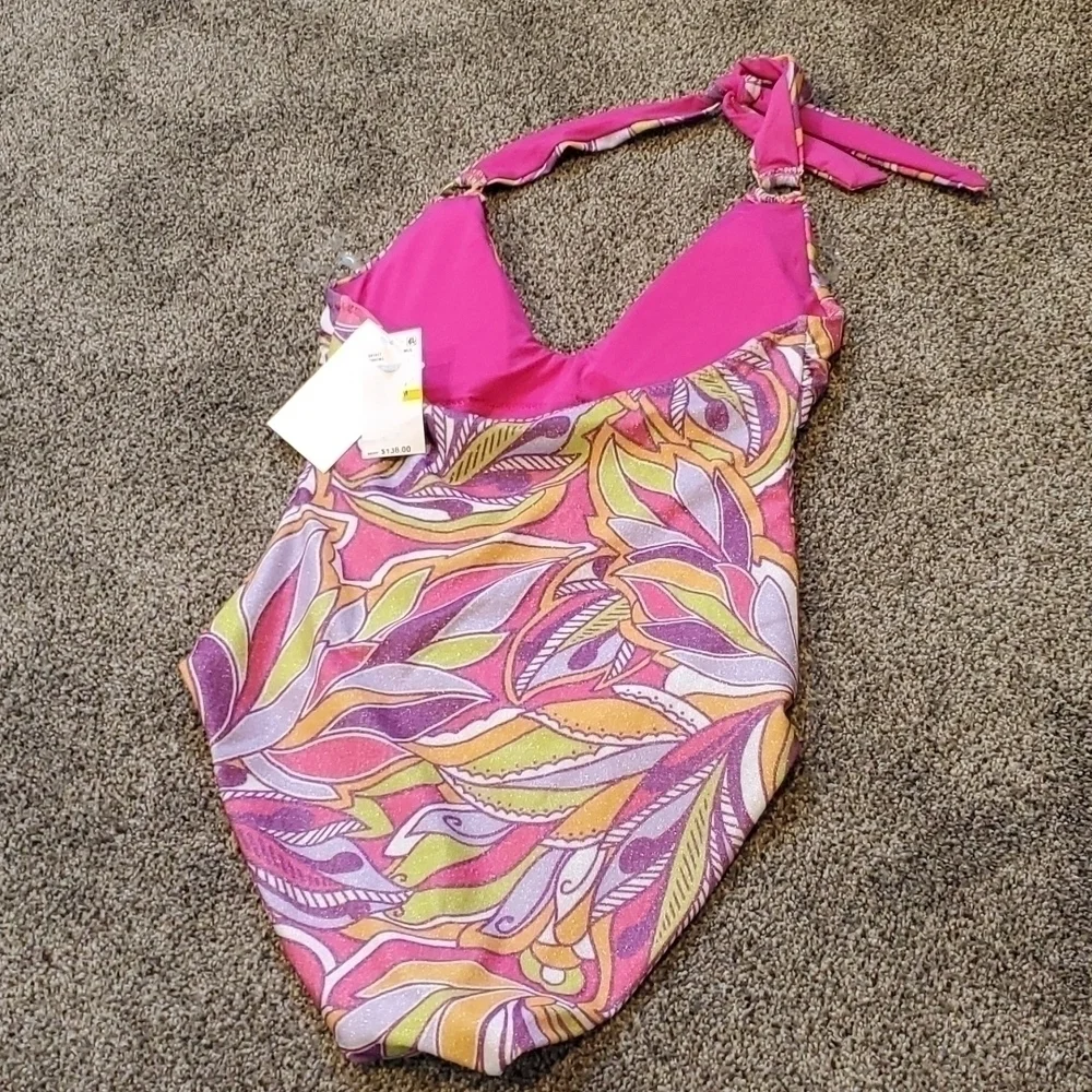 NWT Becca By Rebecca Virtue Psychedelica Nina U-Neck Sparkle One Piece Swim